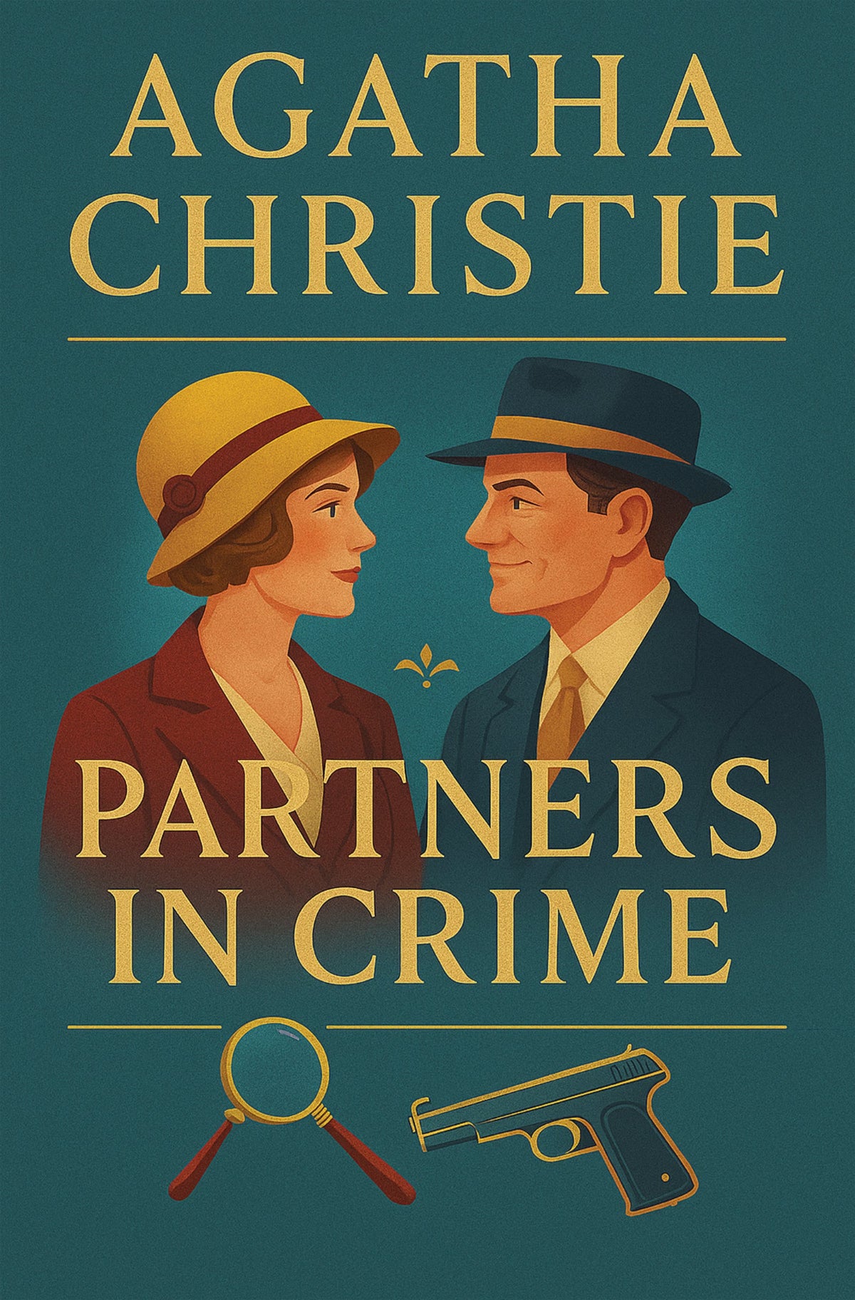 A husband-and-wife detective duo with smiles on their faces.