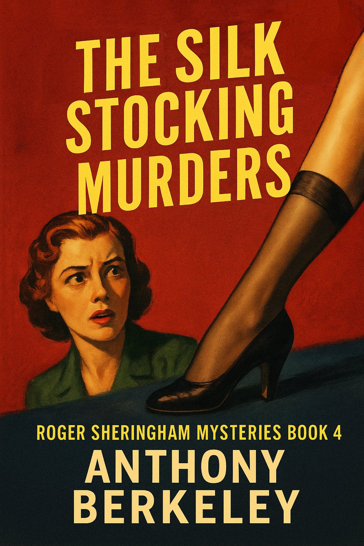 Book cover with a vintage illustration of a concerned woman looking up at another woman on stage, only the woman's leg shown in the foreground in a sultry stocking and black high heel shoe.