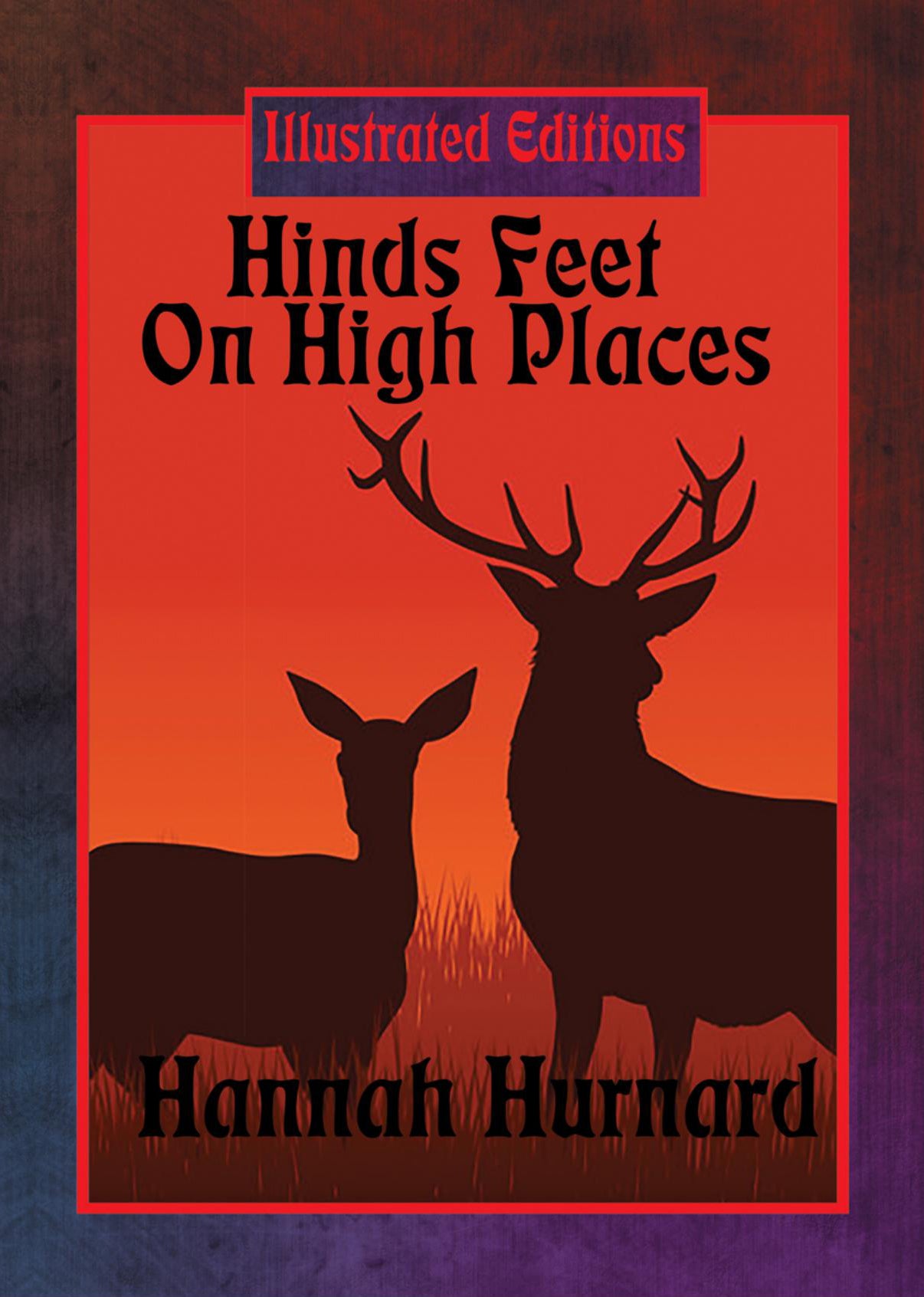 Silhouetted elk and doe against a vivid gradient sunset, framed by bold typographic text