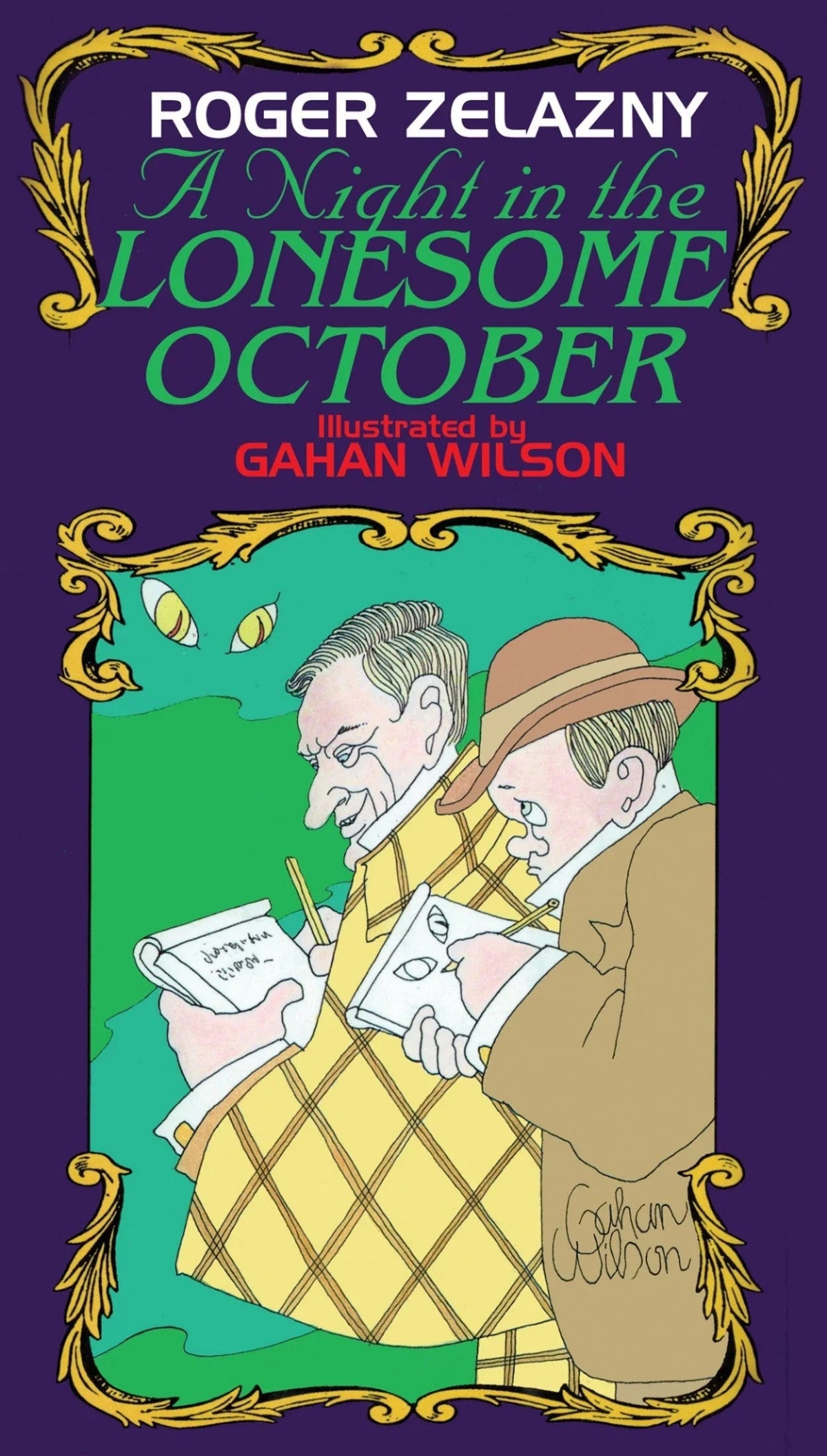 Book cover featuring a cartoon illustration of the Great Detective and his note-taking sidekick as they investigate an incorporeal entity with glowing eyes.
